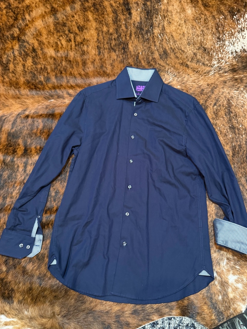 Michelsons London Shirt Mens Medium Blue Flip Cuff Long Sleeve Cotton